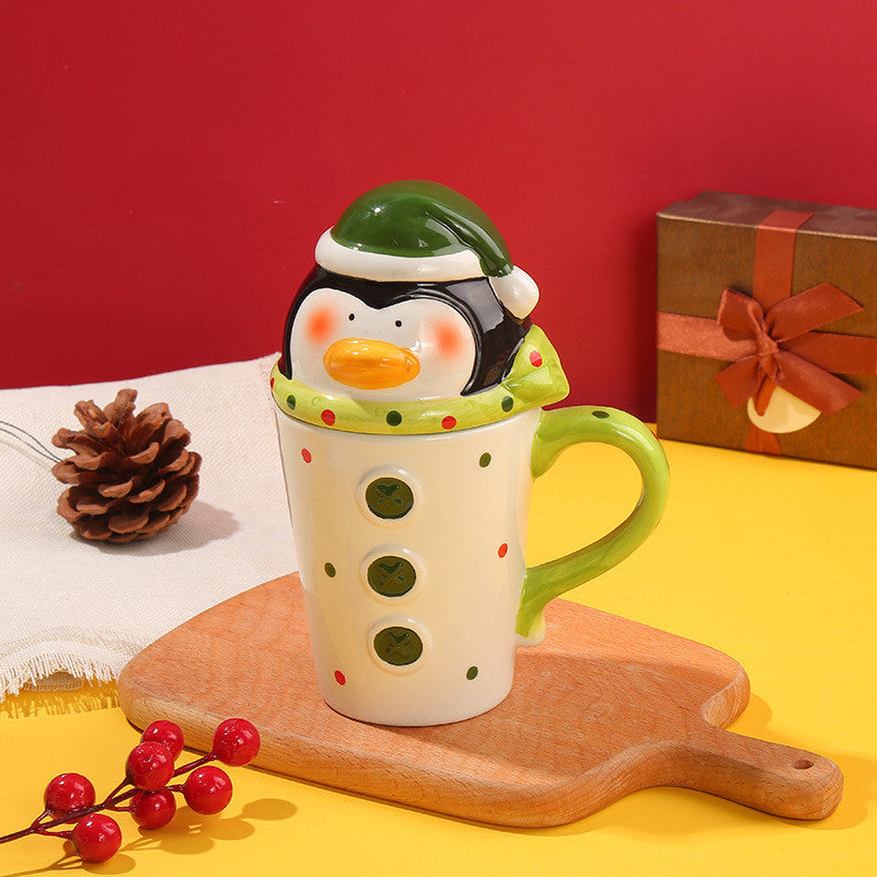 Korean Style Ceramic Mug with Cover for Hot Beverages - Cartoon Girl Design