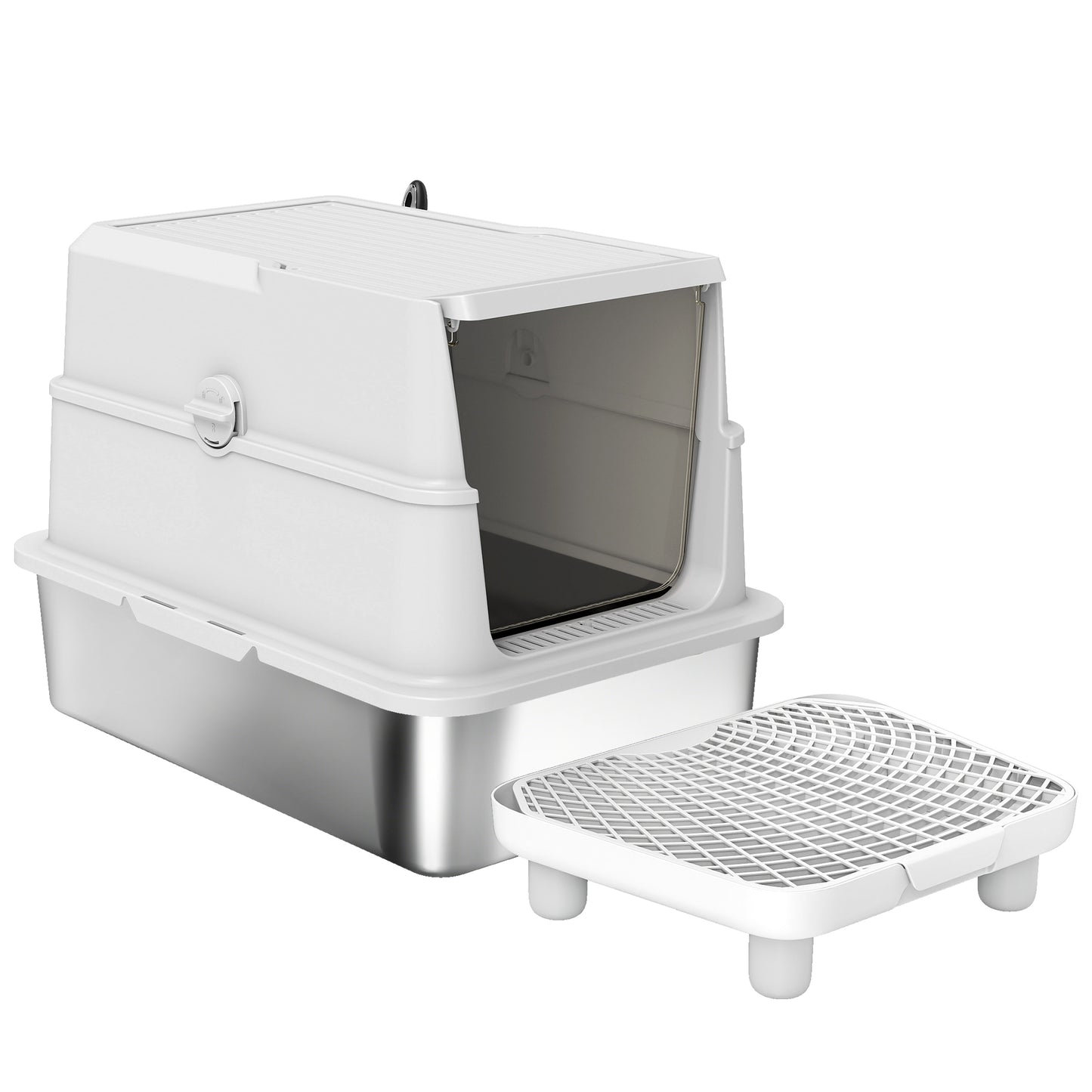 Large Stainless Steel Cat Litter Box with Flip Cover & Scoop - Extra Large Enclosure