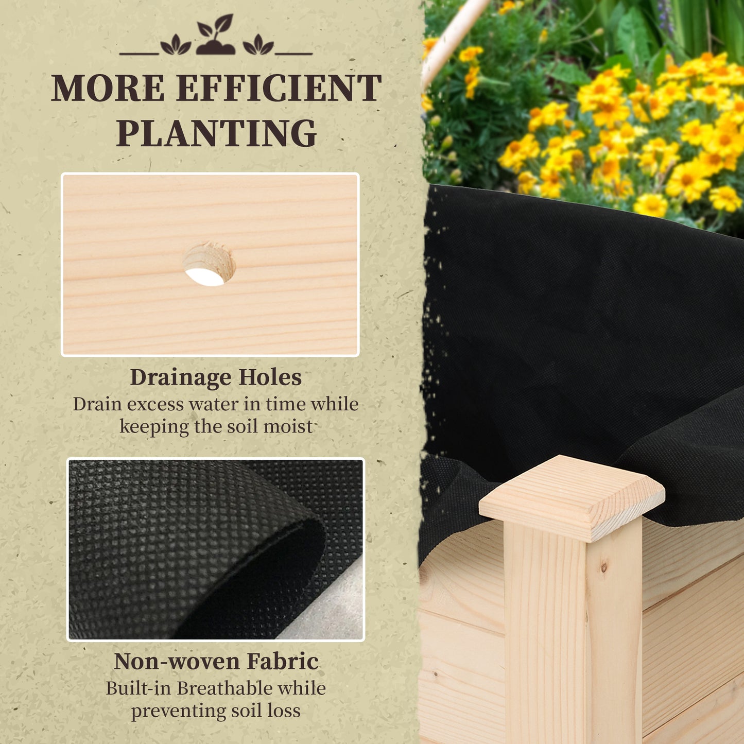 Raised Wooden Garden Bed with Legs for Vegetables Herbs Flowers - Natural Finish, 830x80x440 mm