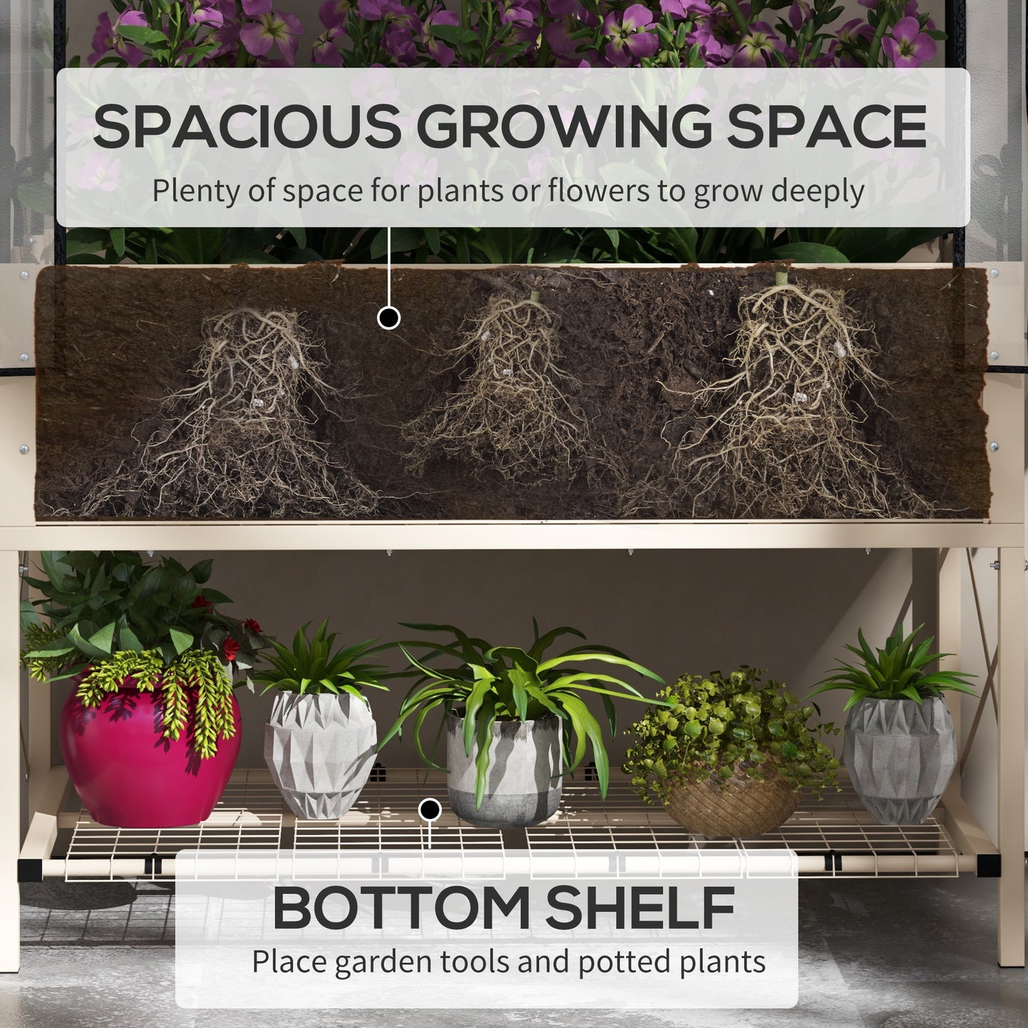 Raised Garden Bed with Cover and Legs - Metal Elevated Planter Box for Vegetables, Cream