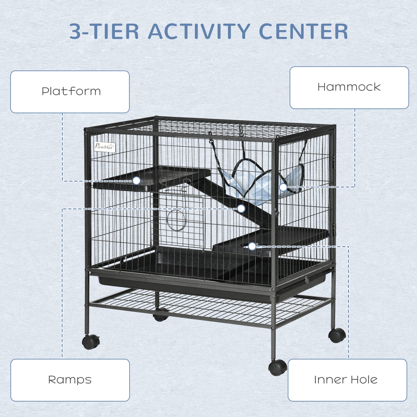 Small Animal Cage with Wheels, Multi-Tier Pet Habitat for Hamsters, Ferrets, Chinchillas - Black 31.5 x 20.5 x 33.1 inches