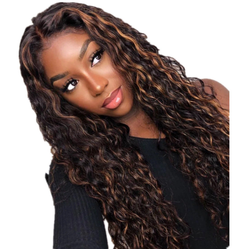 African Small Curly Wig with Mixed Color Long Hair for Ladies - Synthetic & Dyeable