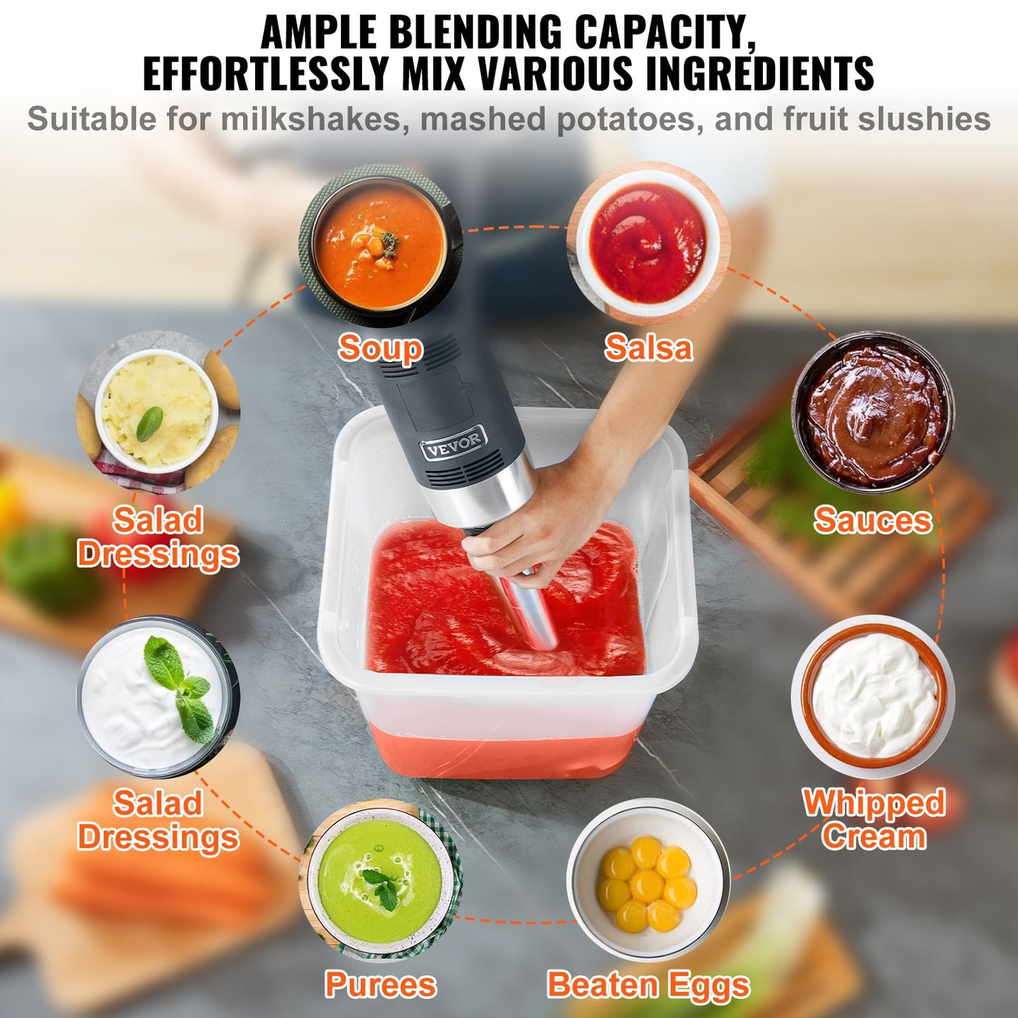Heavy Duty Immersion Blender 500W with Variable Speed & Stainless Steel Blade - Black