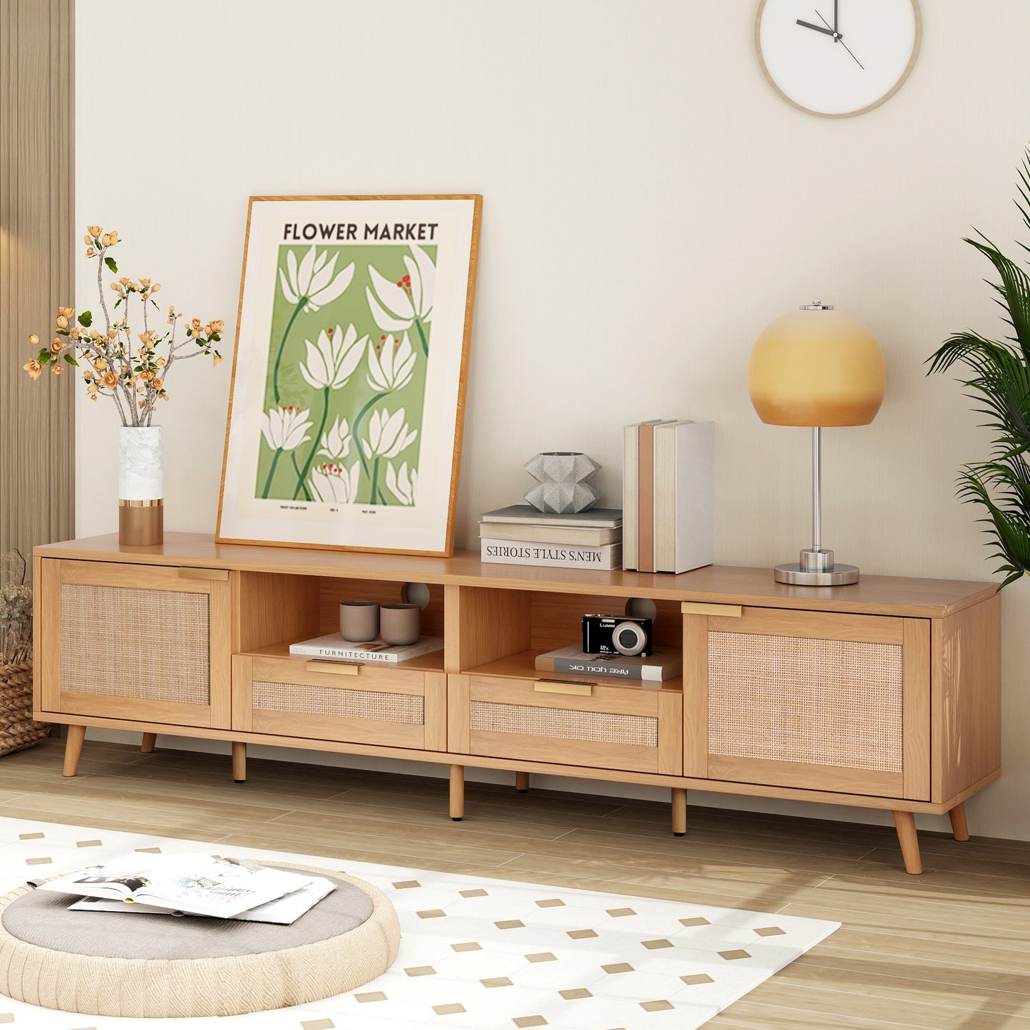 Rattan TV Stand for TVs Up to 85'' - Modern Farmhouse Design