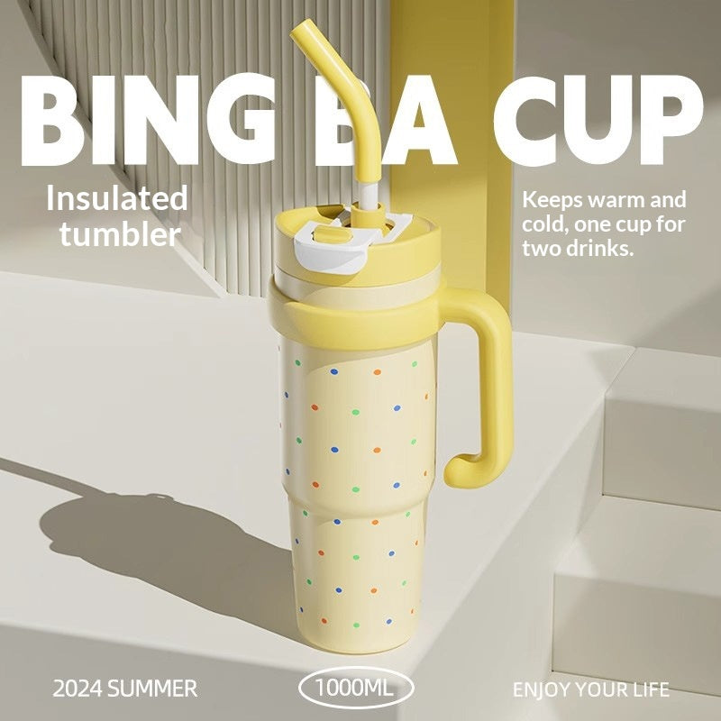 Large Capacity Thermal Insulation Cup with Straw - Stainless Steel Travel Mug
