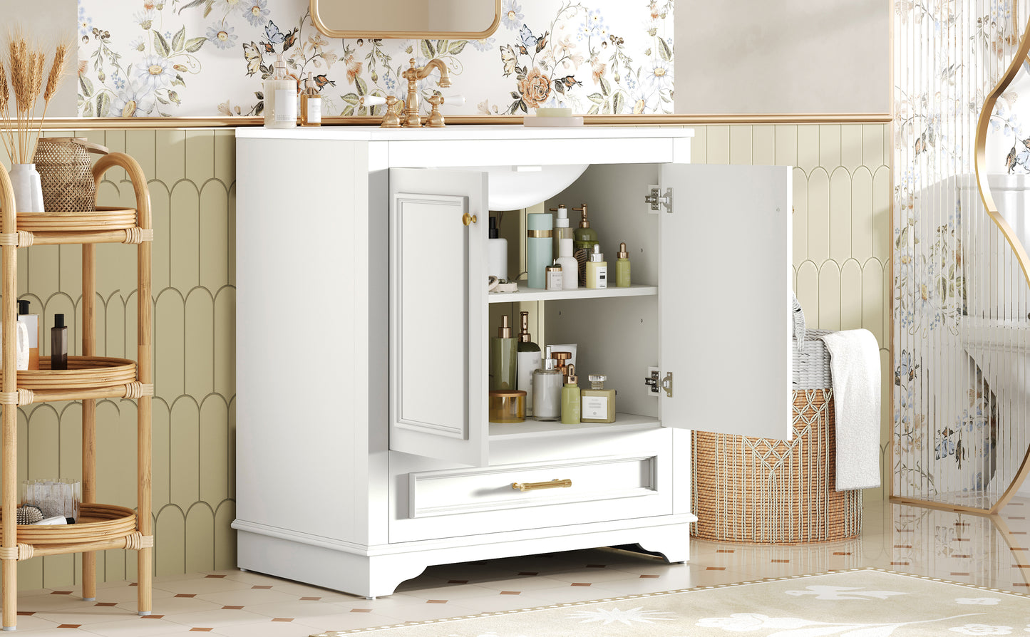 30" Bathroom Vanity with Ceramic Sink & Soft Close Doors - White