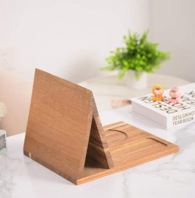 Solid Wood Triangular Bookend with Cup Coaster - Natural Finish