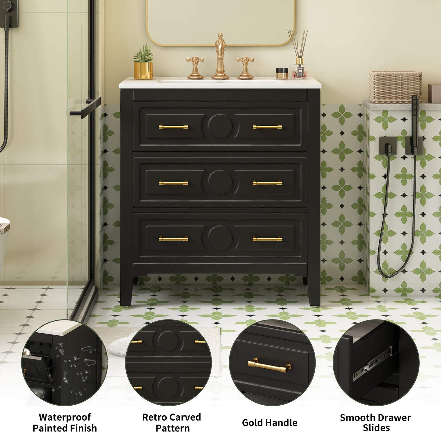 30 Bathroom Vanity With Ceramic Sink Combo, Free Standing Single Set