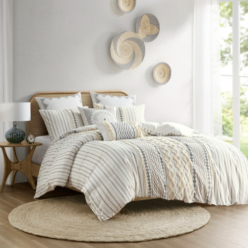 Queen Cotton Printed Duvet Cover Set with Chenille - Multicolor