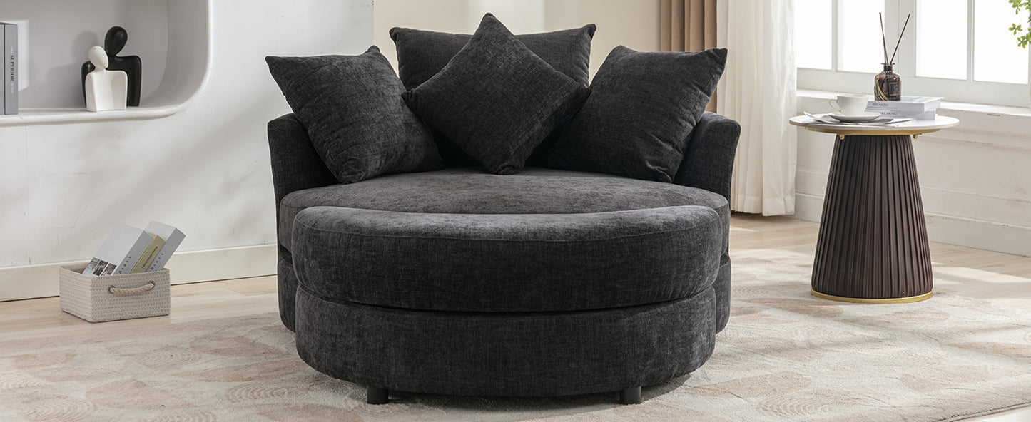 360° Swivel Accent Barrel Chair with Storage Ottoman & 4 Pillows - Gray