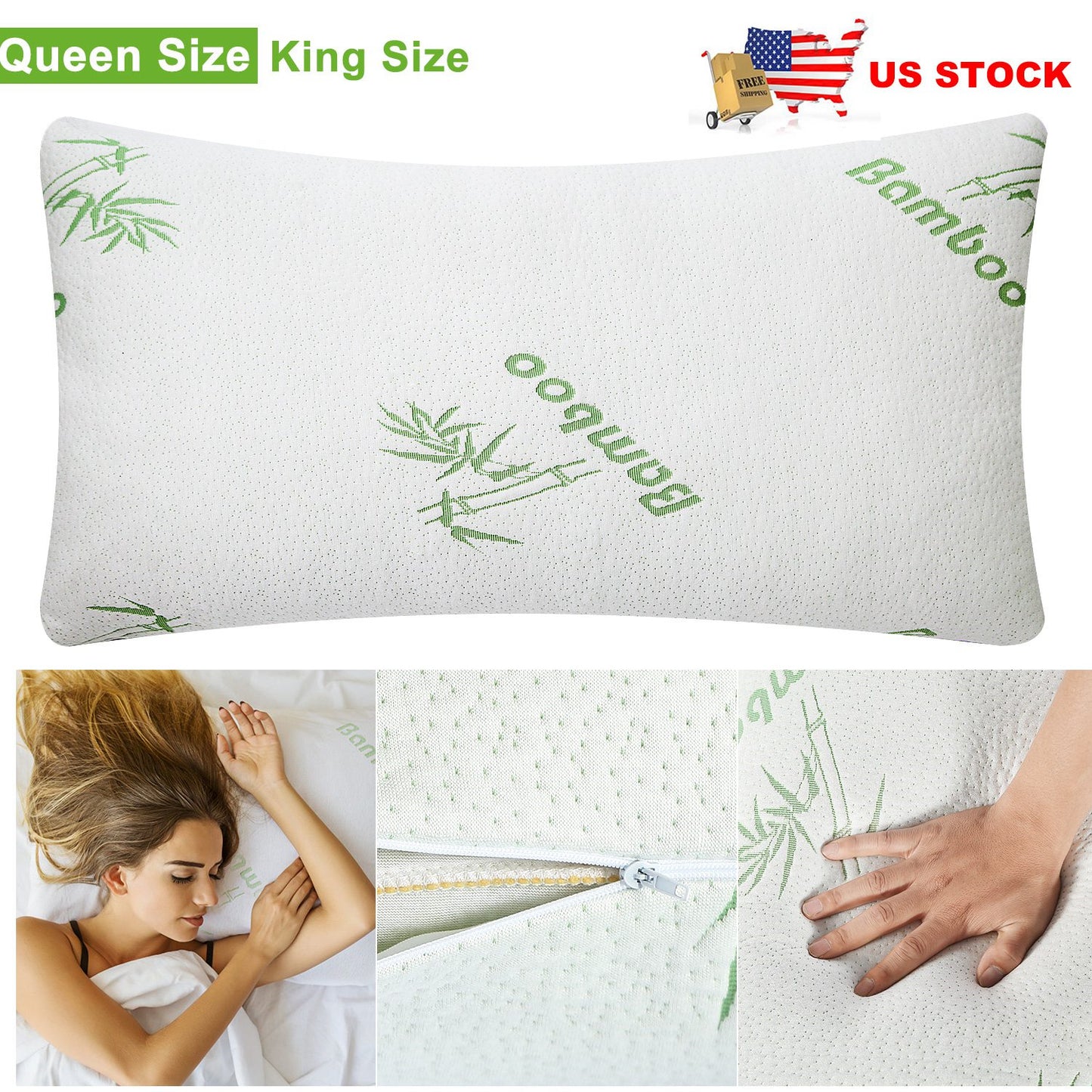 Bamboo Memory Foam Pillow with Washable Cover - White