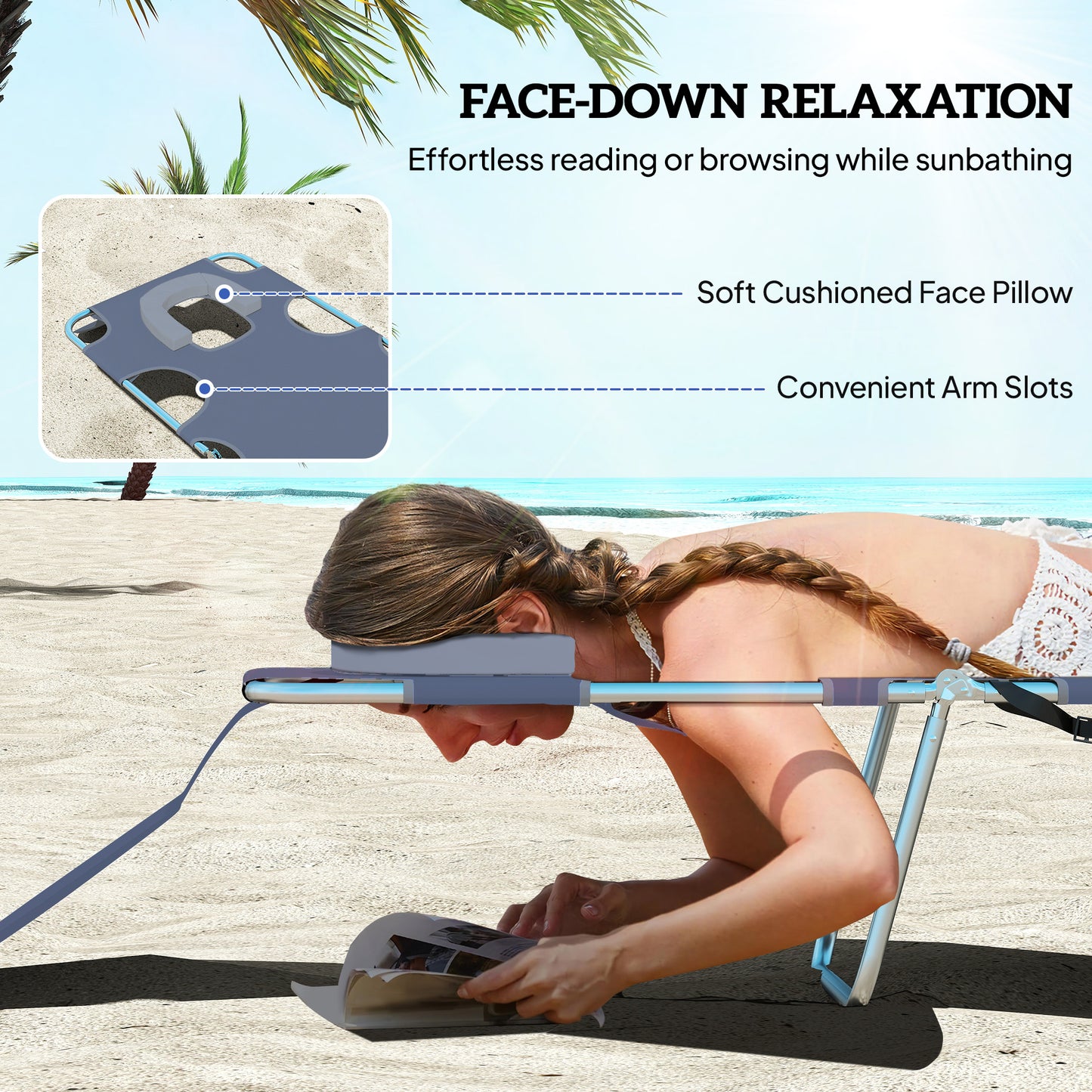 2 Adjustable Tanning Chairs with Face Hole - Gray