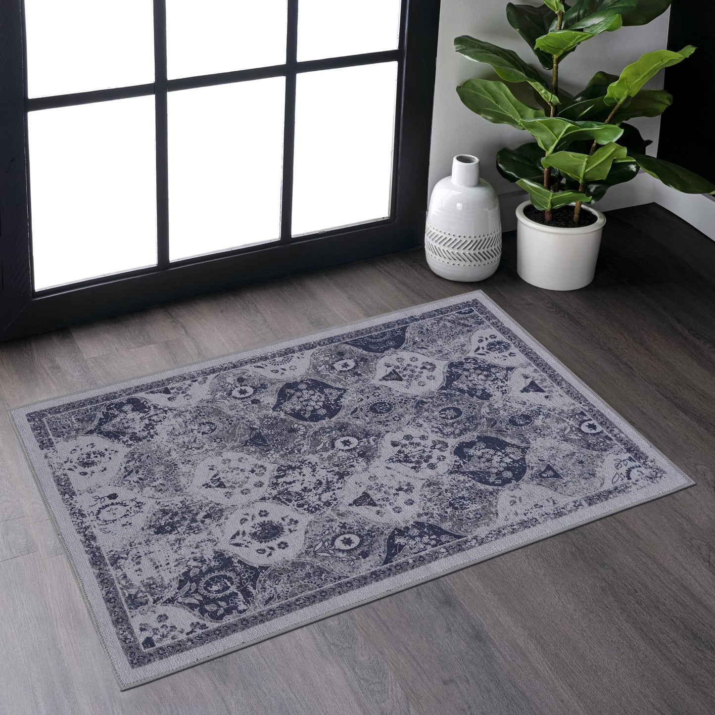 MAVAL Blue Washable Rug 2' X 3' Doormat Blue,