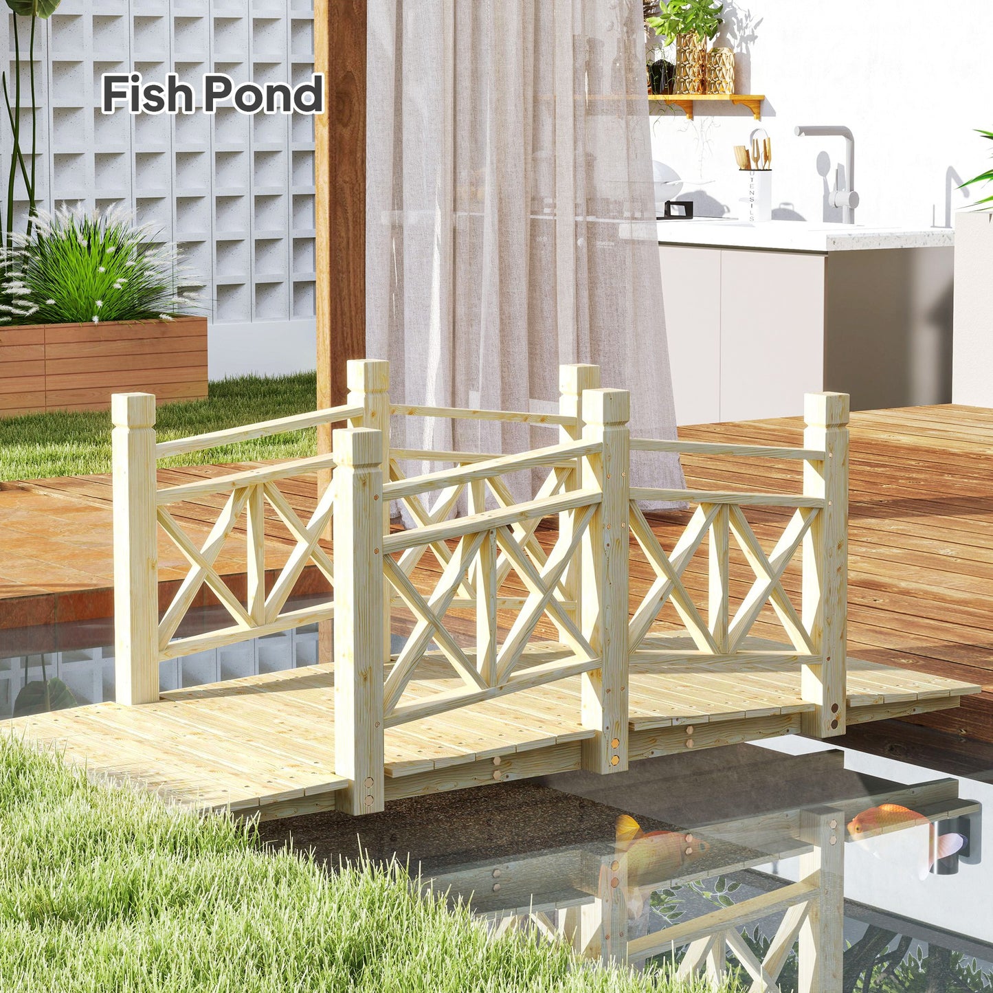 Wooden Garden Bridge Footbridge for Ponds Creek Streams 5 ft Nature Wood