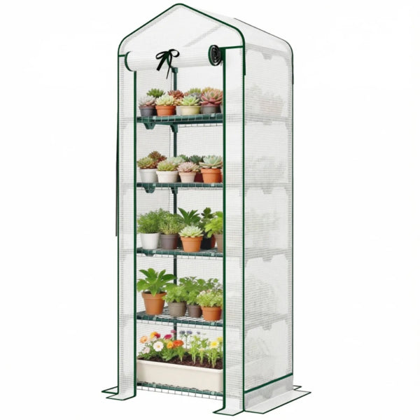 Mini Greenhouse with Double-Layer Roof and 5-Tier Shelf