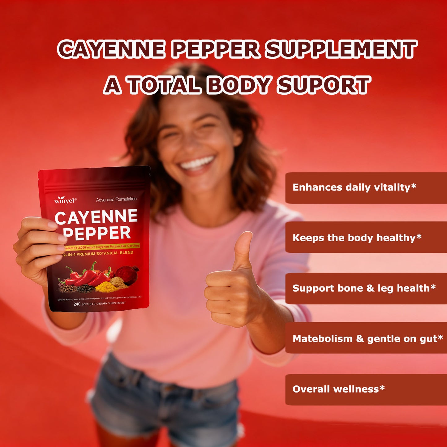 Cayenne Pepper Complex Supplement with Vitamins D3 K2 & Herbal Extracts