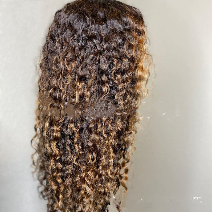 Long Curly Wig with Bangs - Black & Brown Gradient
