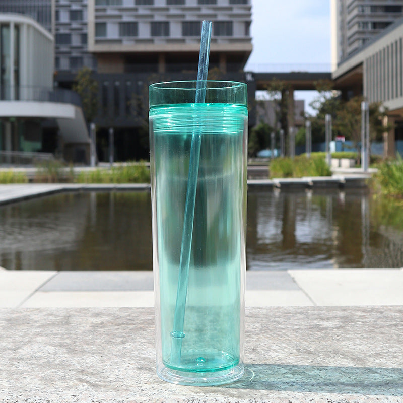 Large Capacity Double-Layer Drinkware Cup with Straw - Multiple Colors & 710ml