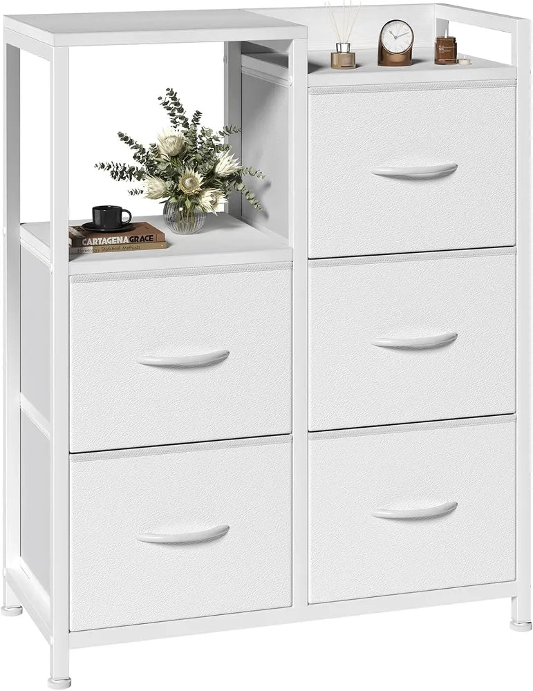5 Drawer White Dressers For Bedroom 2 Tier Shelf Small Fabric Dresser