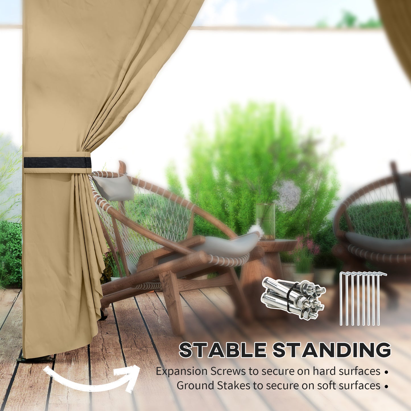 Outdoor Gazebo with Curtains & Church Windows - Beige