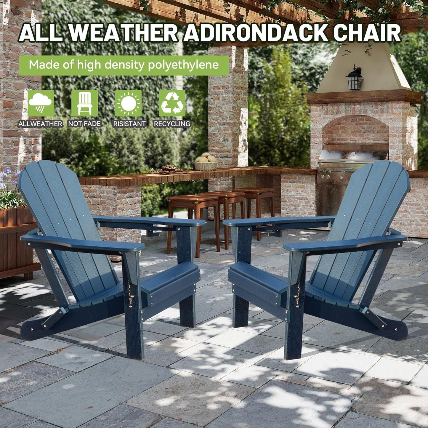 Adirondack Chairs Set Of 2, Plastic Chair, Chairs, HDPE Folding