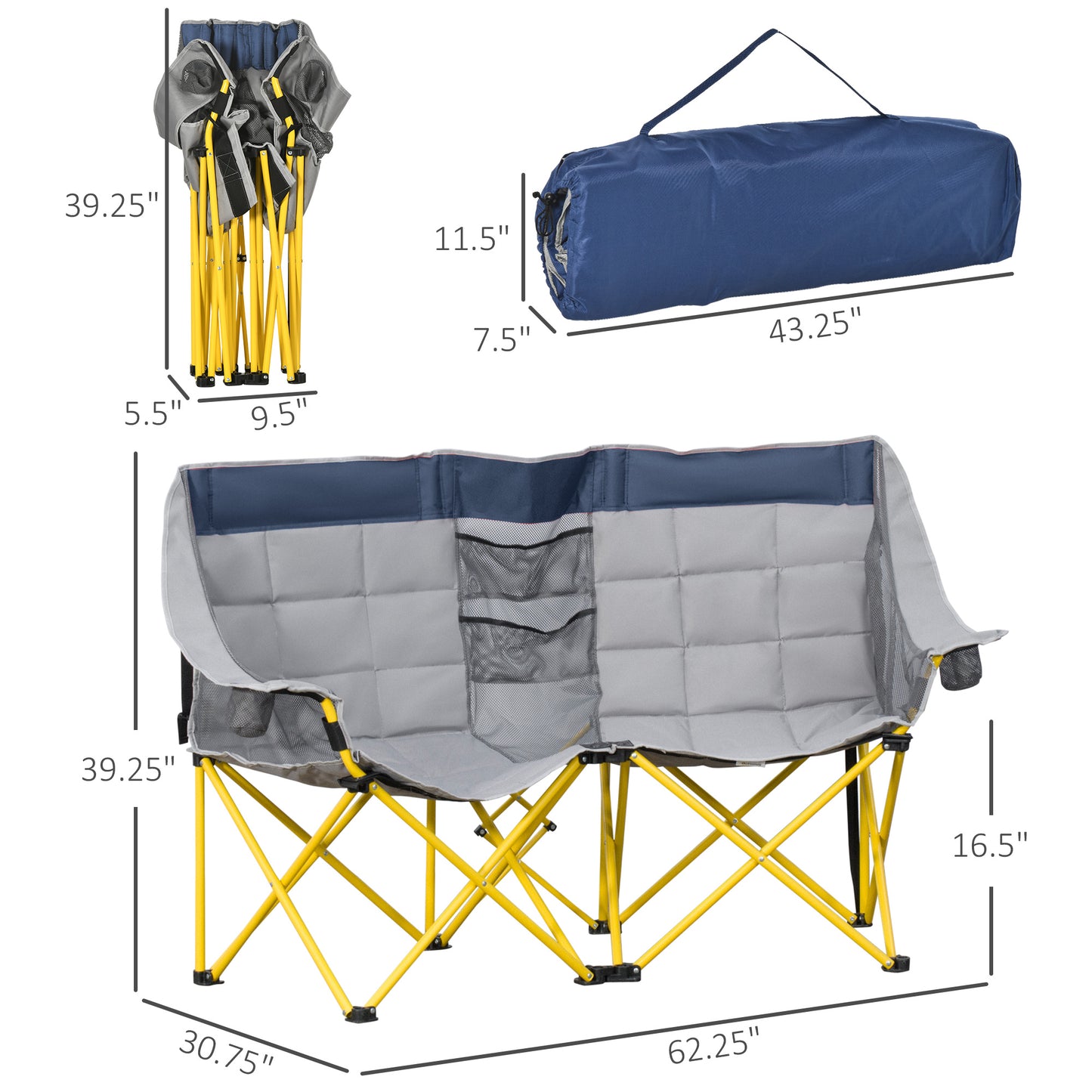 Oversized Folding Camping Chair with Carry Bag & Cup Holders - Navy Blue