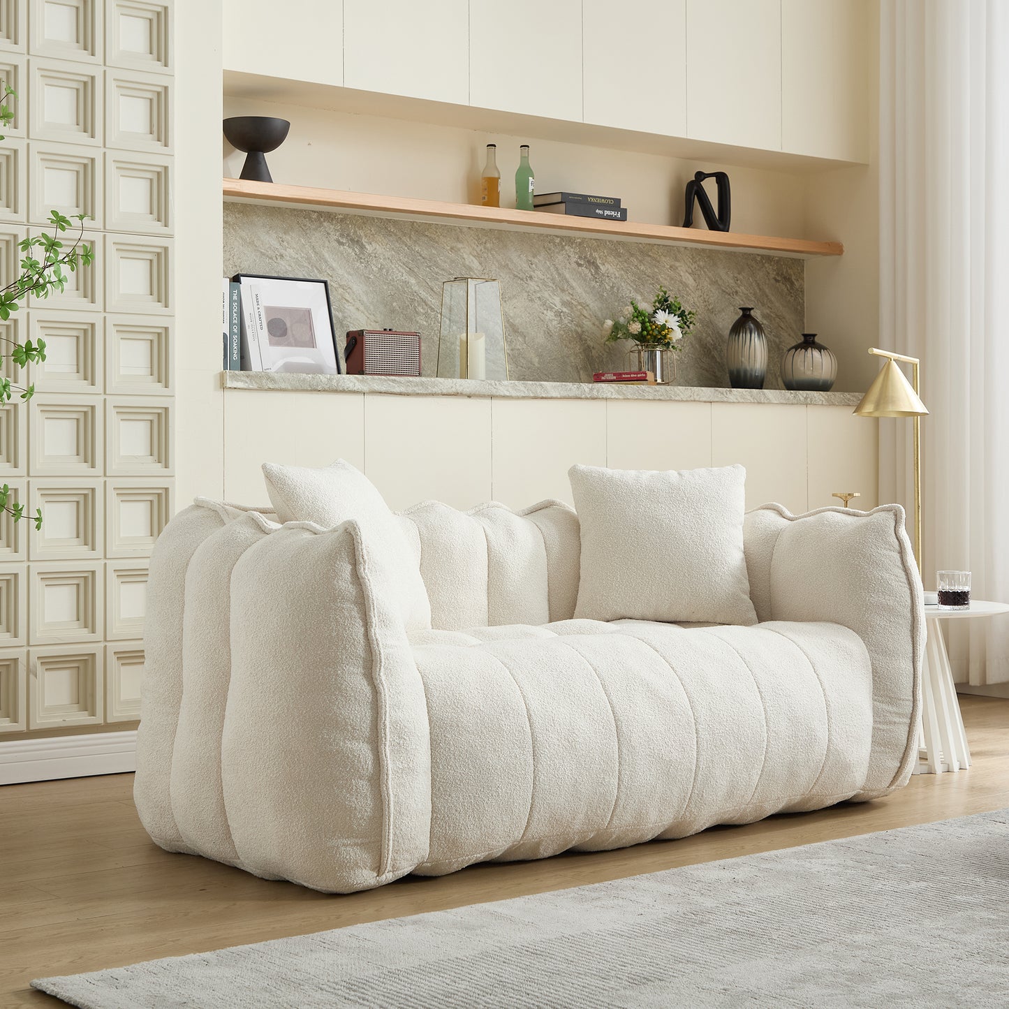 Comfortable Beanbag Chair for Two - Beige Chenille Sofa
