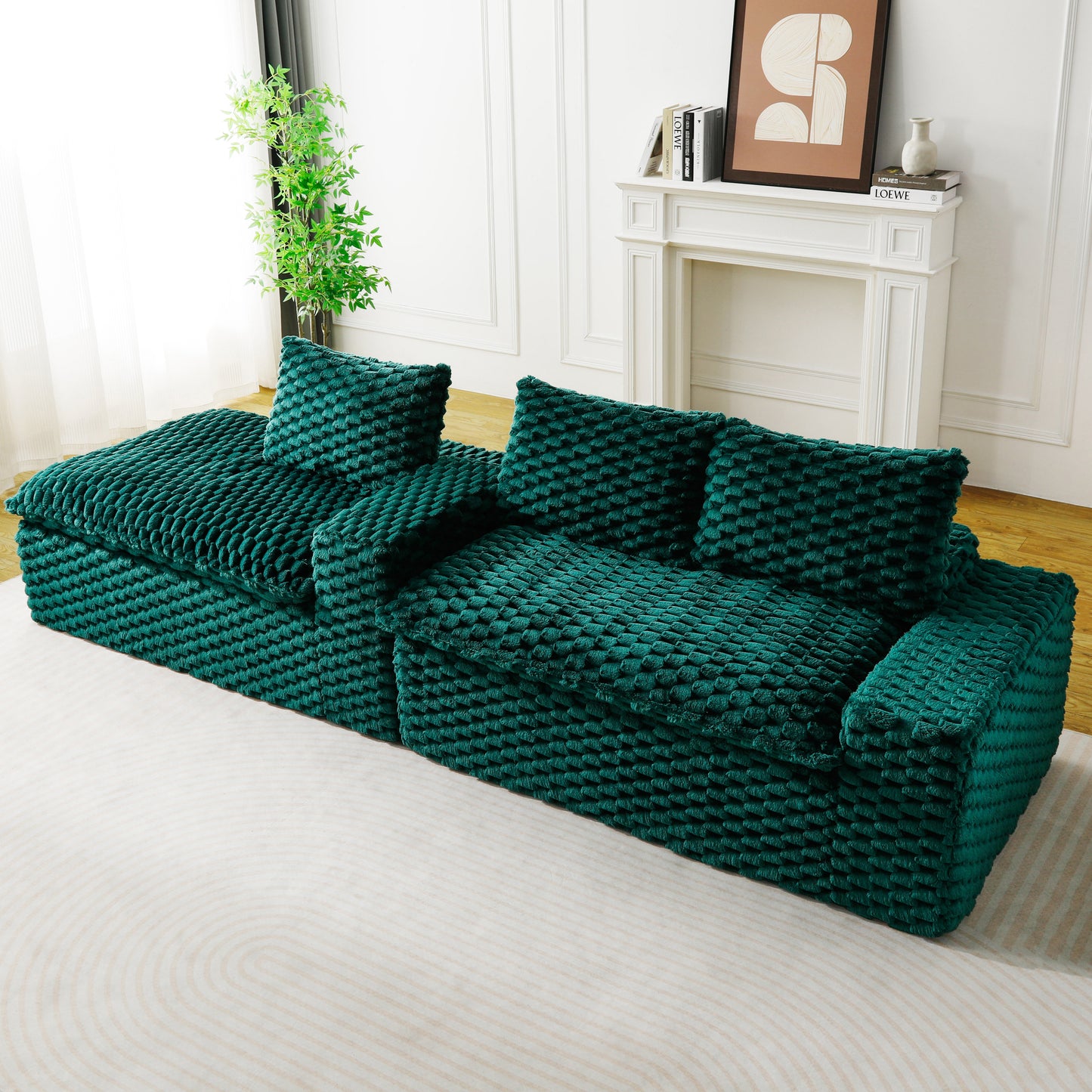 Green Velvet Convertible Sectional Sofa with Chaise Lounge