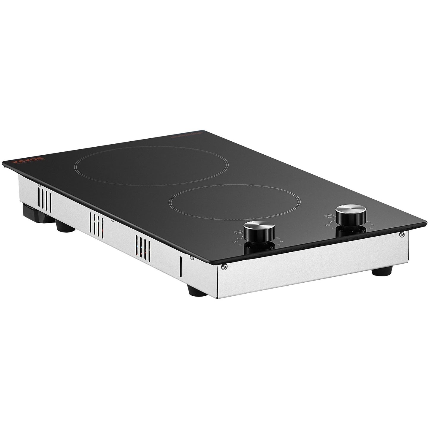 2 Burner Electric Cooktop with Knob Control 20.1x11.6 Inch Ceramic Stove - Black