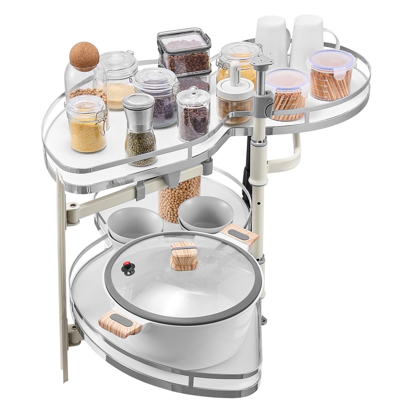 Pull-Out Corner Cabinet Organizer - 2 Tier Soft Close, White