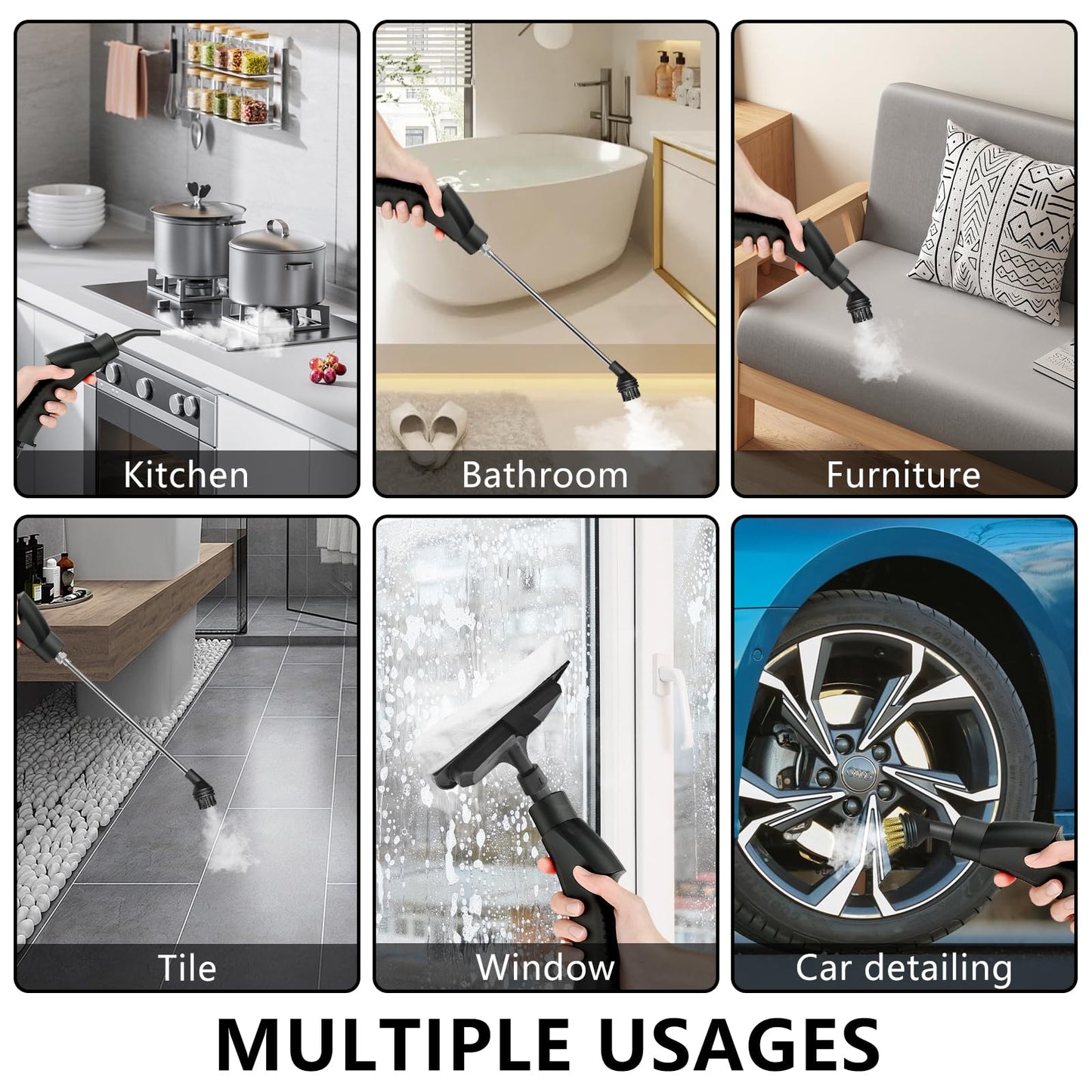 High-Power Handheld Steam Cleaner 2500W with 12 Attachments for Home & Car Cleaning