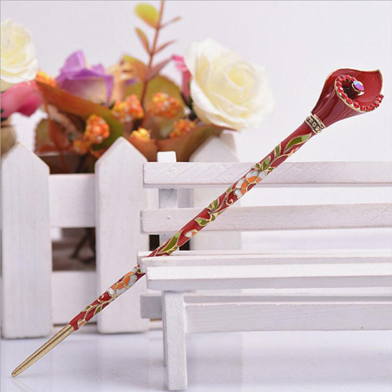 Antique Chinese Cloisonné Hairpin with Flower Design