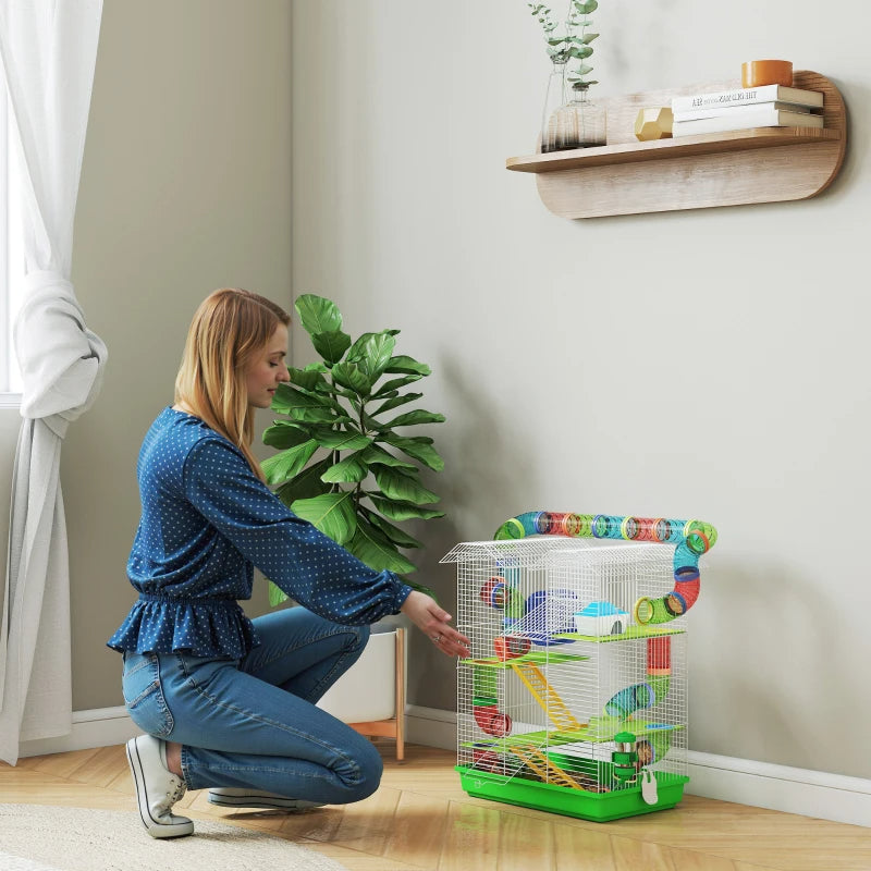 Small Animal Hamster Cage with Tunnels Water Bottle and Accessories - Green