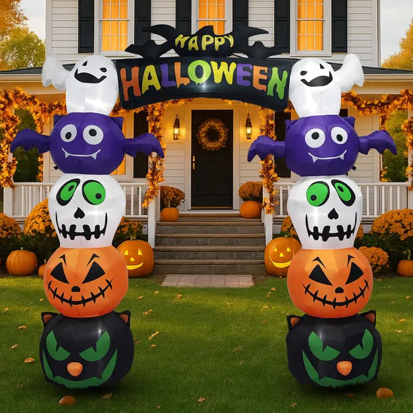 8.2FT Inflatable Pumpkin Archway with LED Lights for Halloween Decor