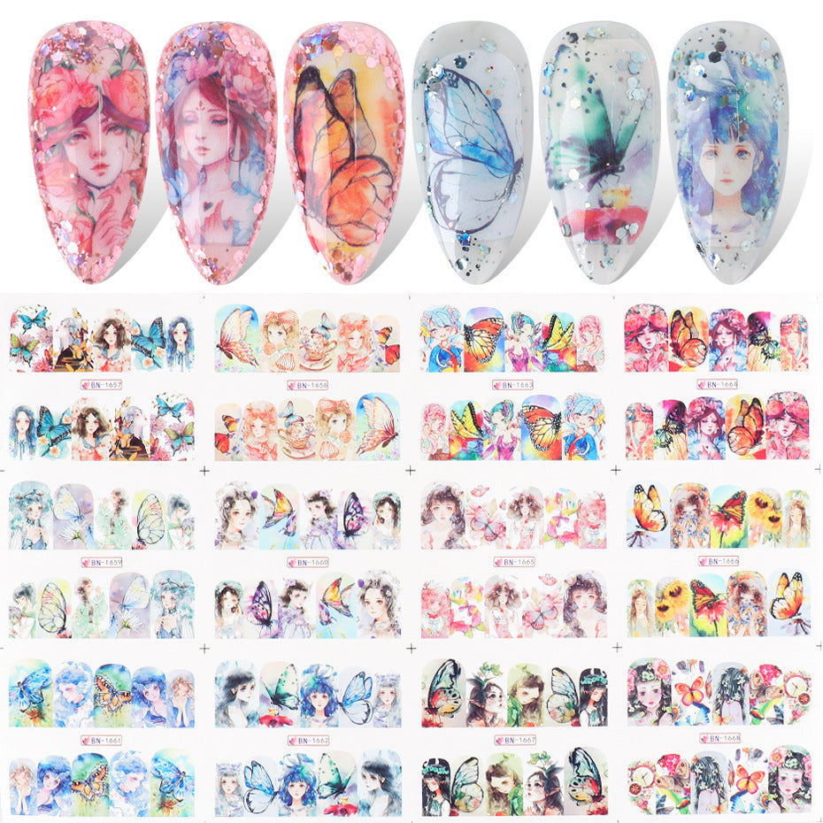 Nail Art Stickers Watermark Decals for Manicure - Sun Butterfly Galaxy Series