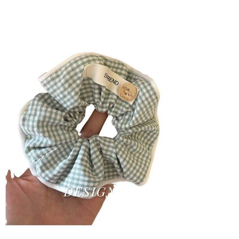 Plaid Fabric Hair Ring with Button Detail