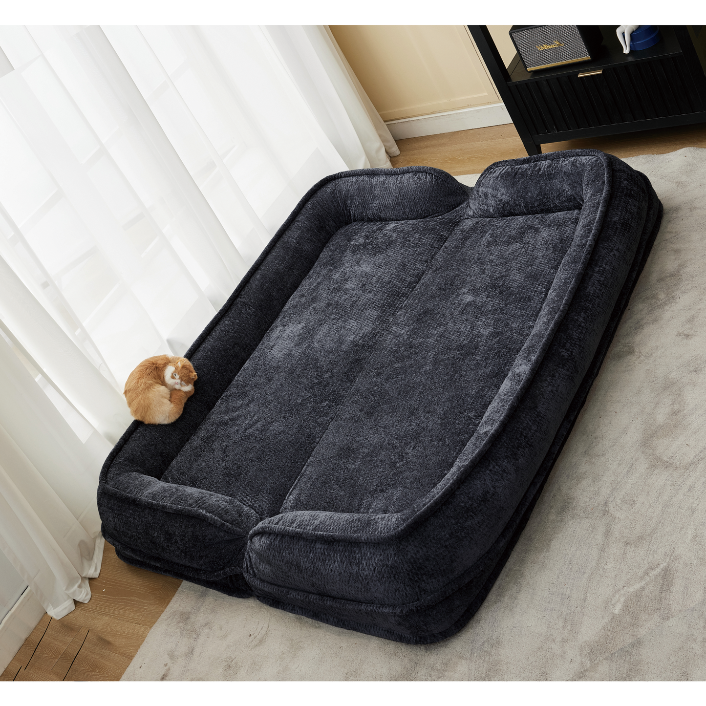 Extra Large Chenille Lazy Sofa Loveseat - Black Dog Bed