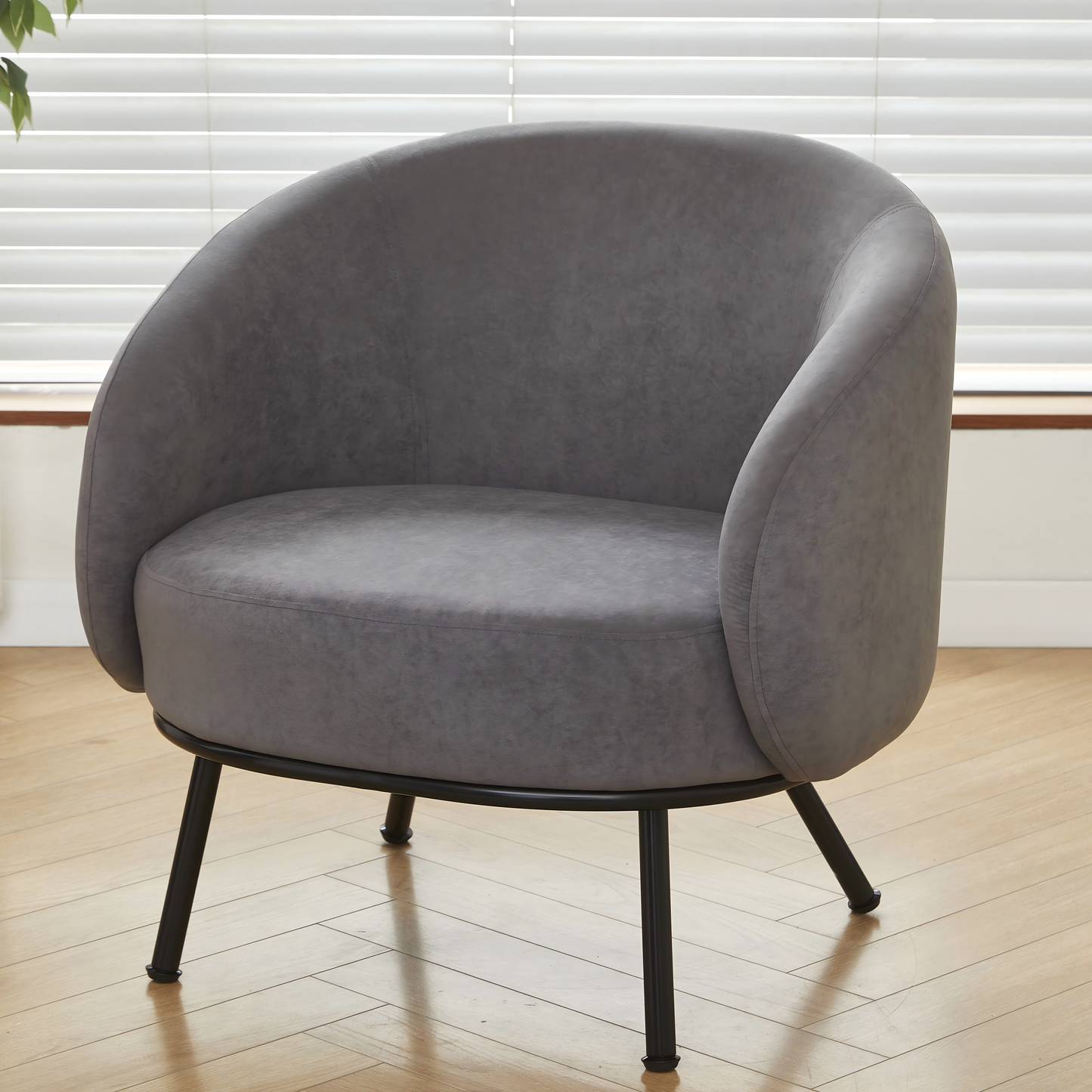 Mid-Century Modern Velvet Accent Chair, Upholstered Barrel Armchair