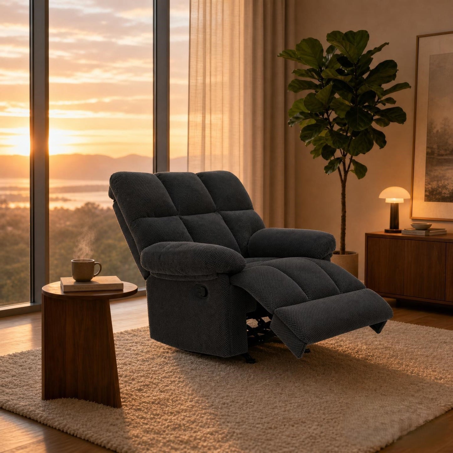 Modern Manual Rocker Recliner Chair - Dark Gray Upholstery