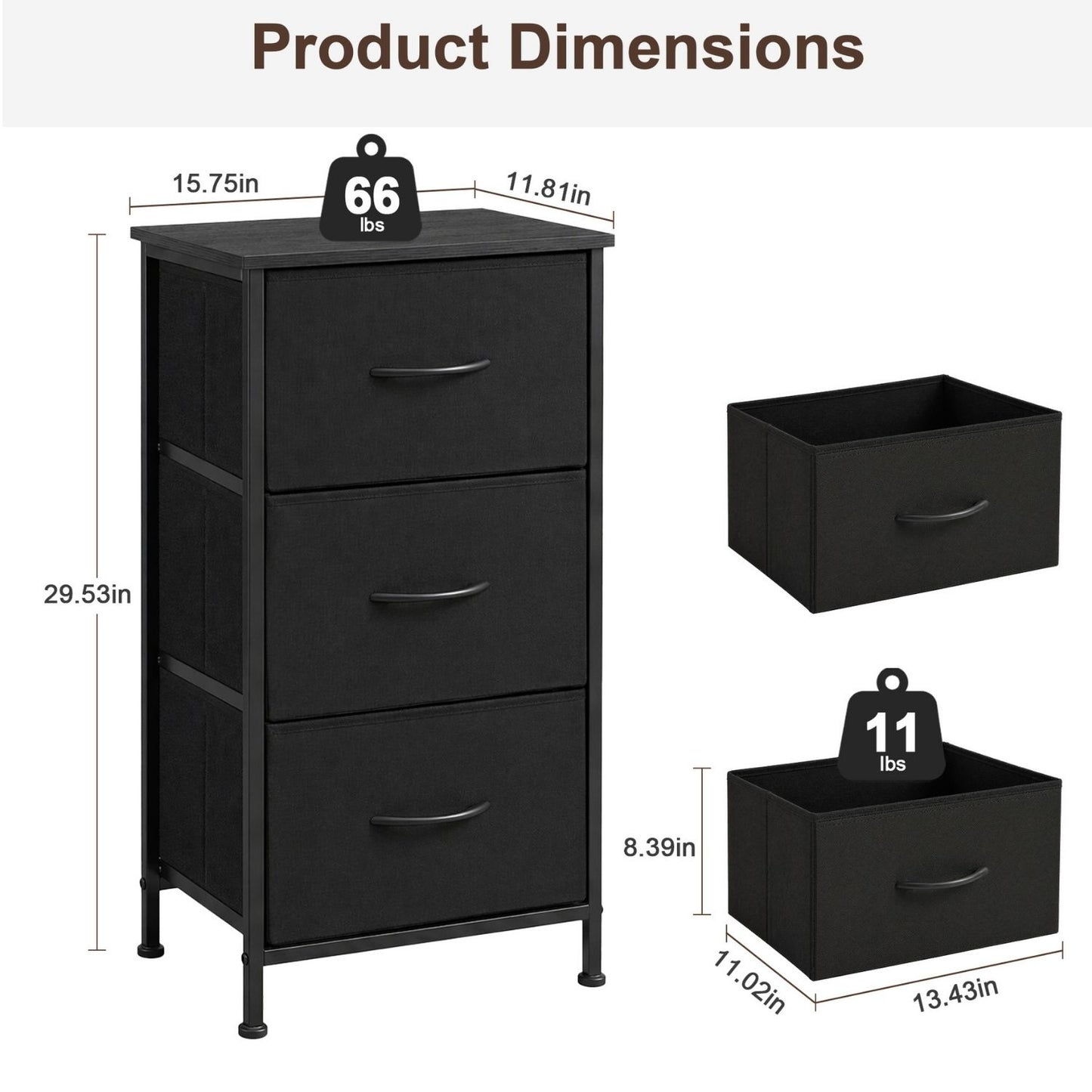 3-Tier Fabric Drawer Dresser - Removable Storage Cabinet