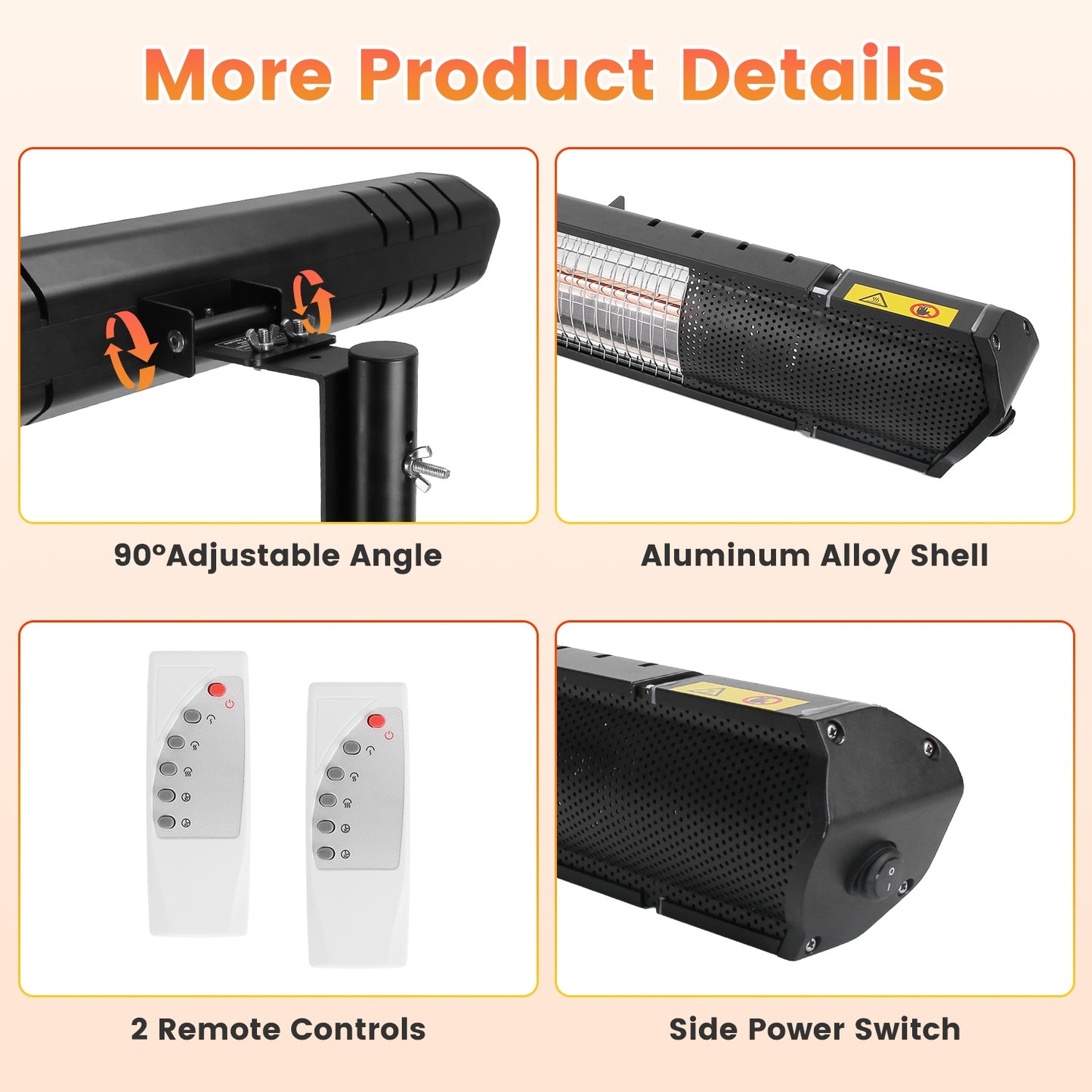 1500W Infrared Patio Heater with Stand and Wall Mount - Waterproof Outdoor Space Heater with Remote Control