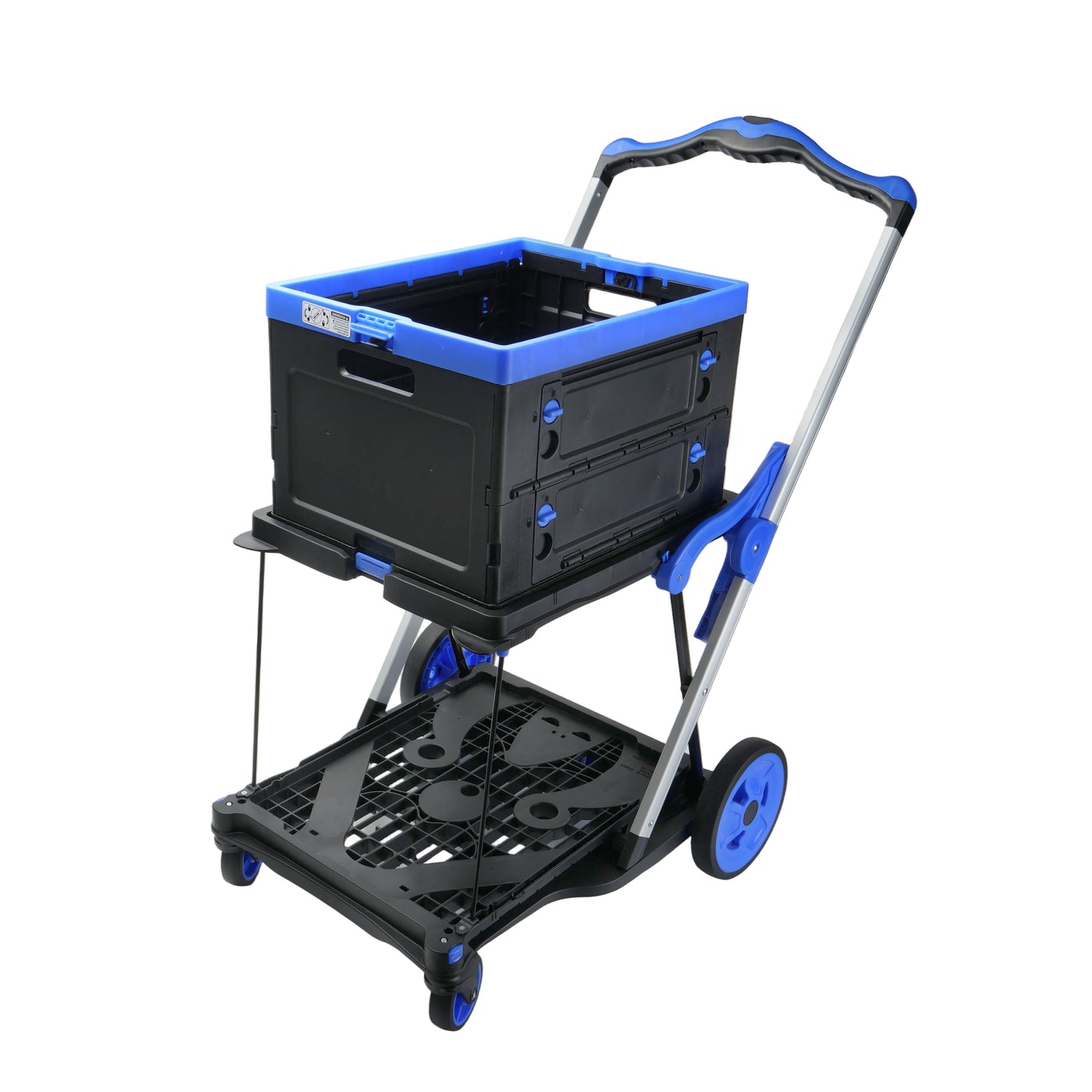 Collapsible 2-Tier Shopping Cart with Storage Crate - Blue