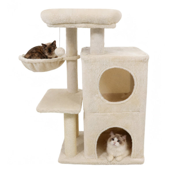 Beige Multi-Level Cat Tree with 2-Tier Condo, Sisal Posts & Wall Mount for Cats
