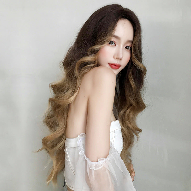 Women's Long Golden Wave Wig 75cm Full Head Synthetic Hair with Natural Look
