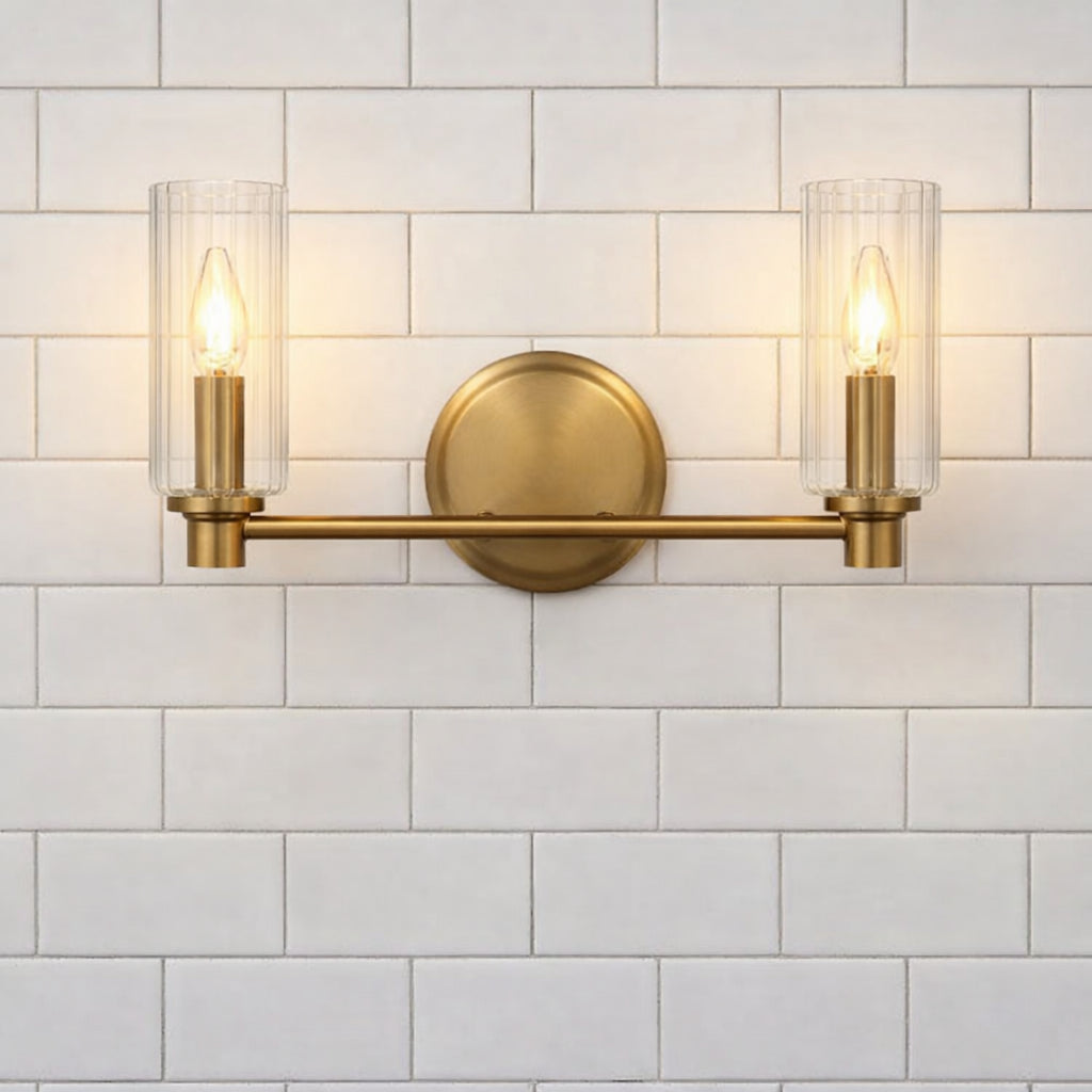 Regal Double Light Vanity With Clear Ribbed Glass - Satin Brass