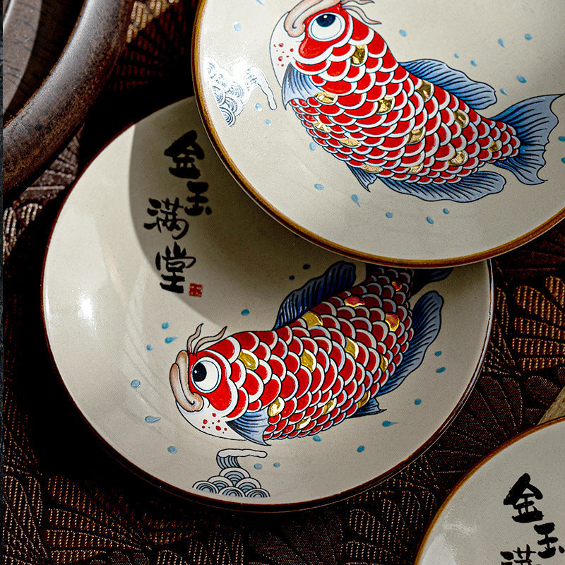 Ceramic Goldfish Coaster Set - Retro Chinese Style Housewarming Gift
