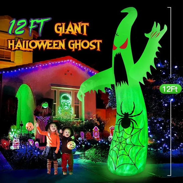 12FT Giant Ghost Halloween Inflatable with LED Flame Lights