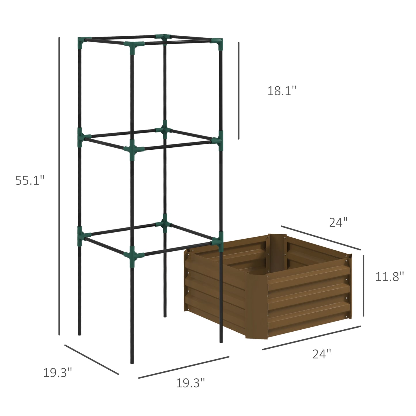 Galvanized Raised Garden Bed with Tomato Cage - 24x24x55 Inches Outdoor Planter