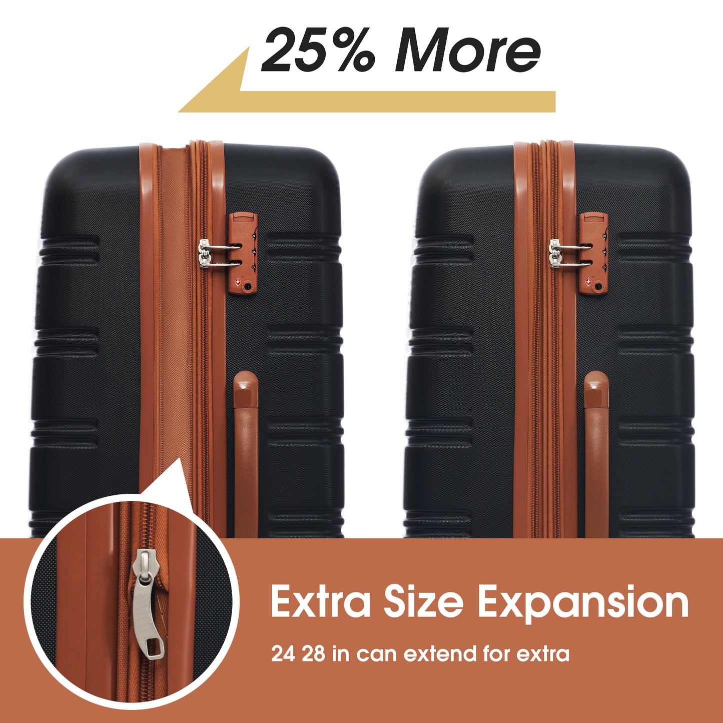 Lightweight Hardshell Luggage Set - 20" & 28" Spinner Suitcases with TSA Lock - Black & Brown