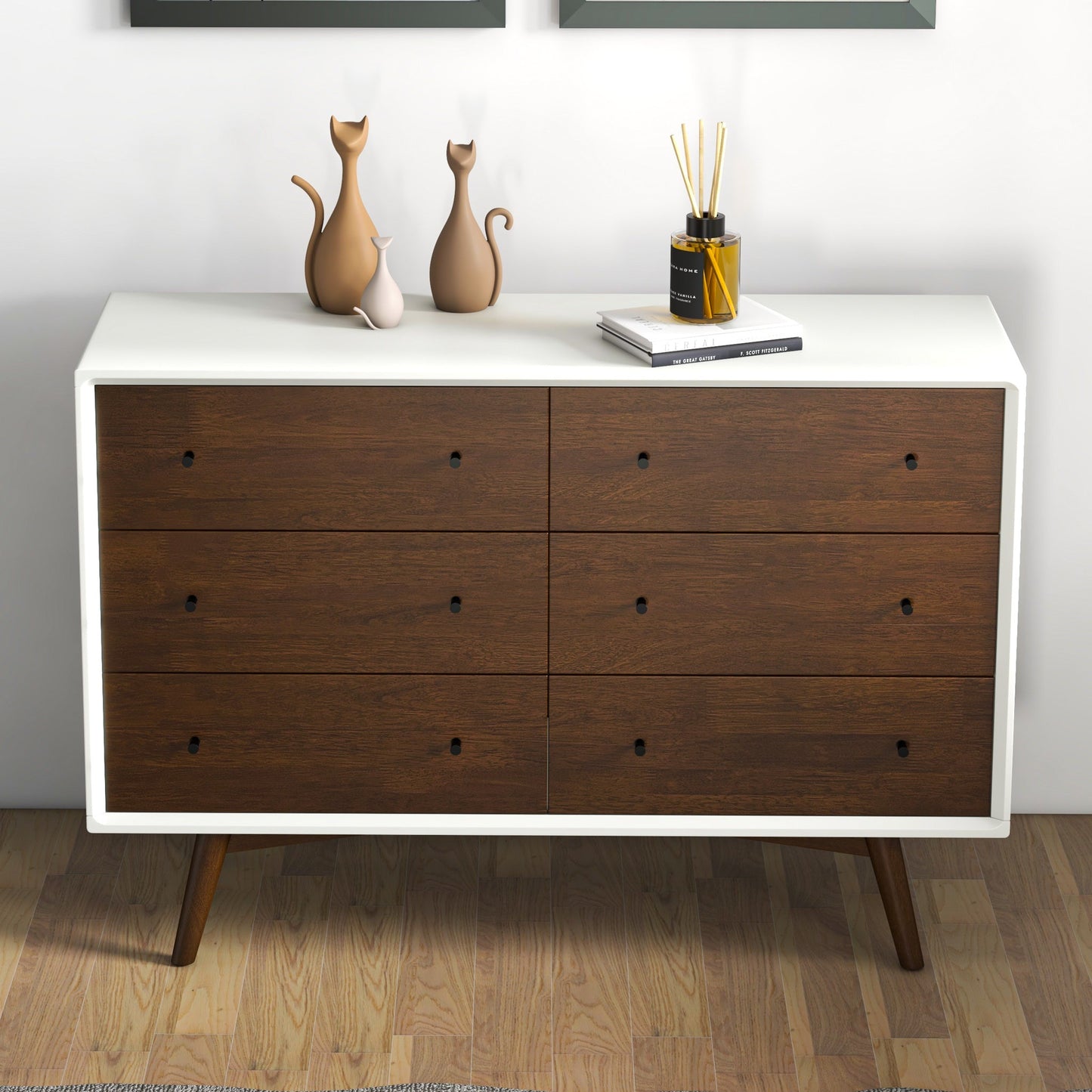 Mid Century Modern White Dresser 6 Drawer Storage Solution In Solid